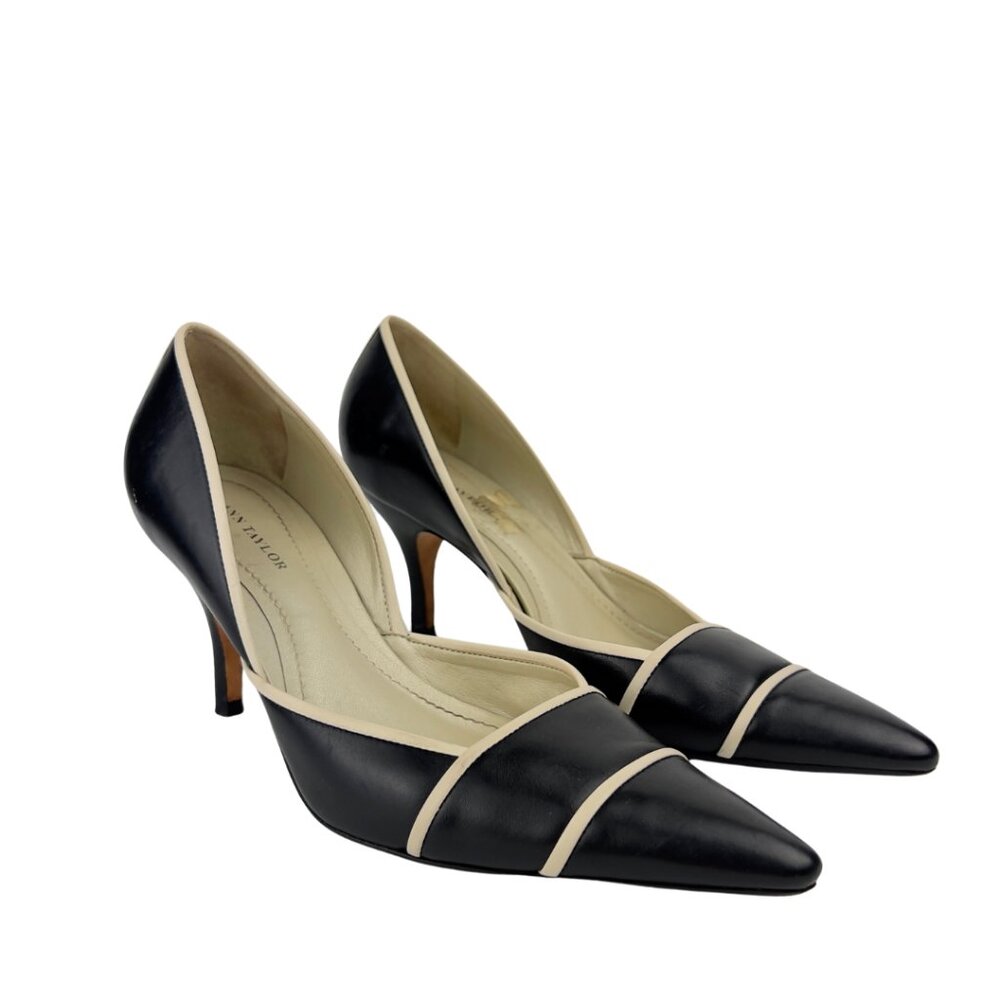 Vintage Leather Kitten Heels with White Trim
